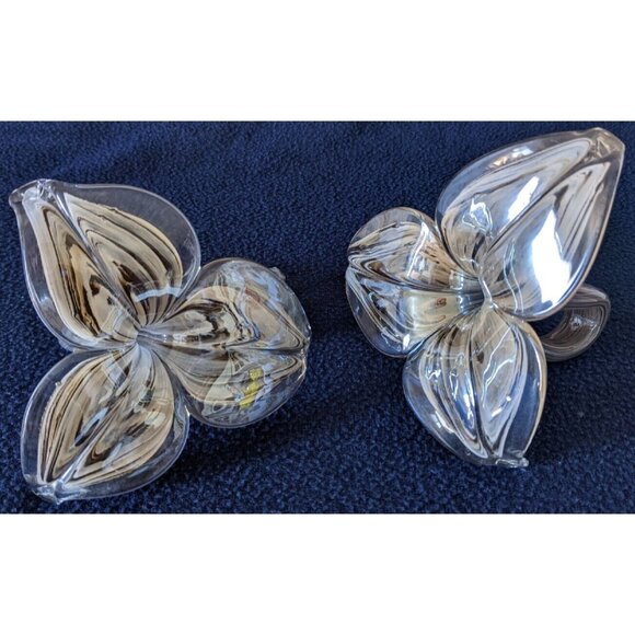 VTG C. 1980 2 Art Glass Paperweight Handblown Decor Swirl Lily Flower Gray 5*4" - Picture 2 of 8